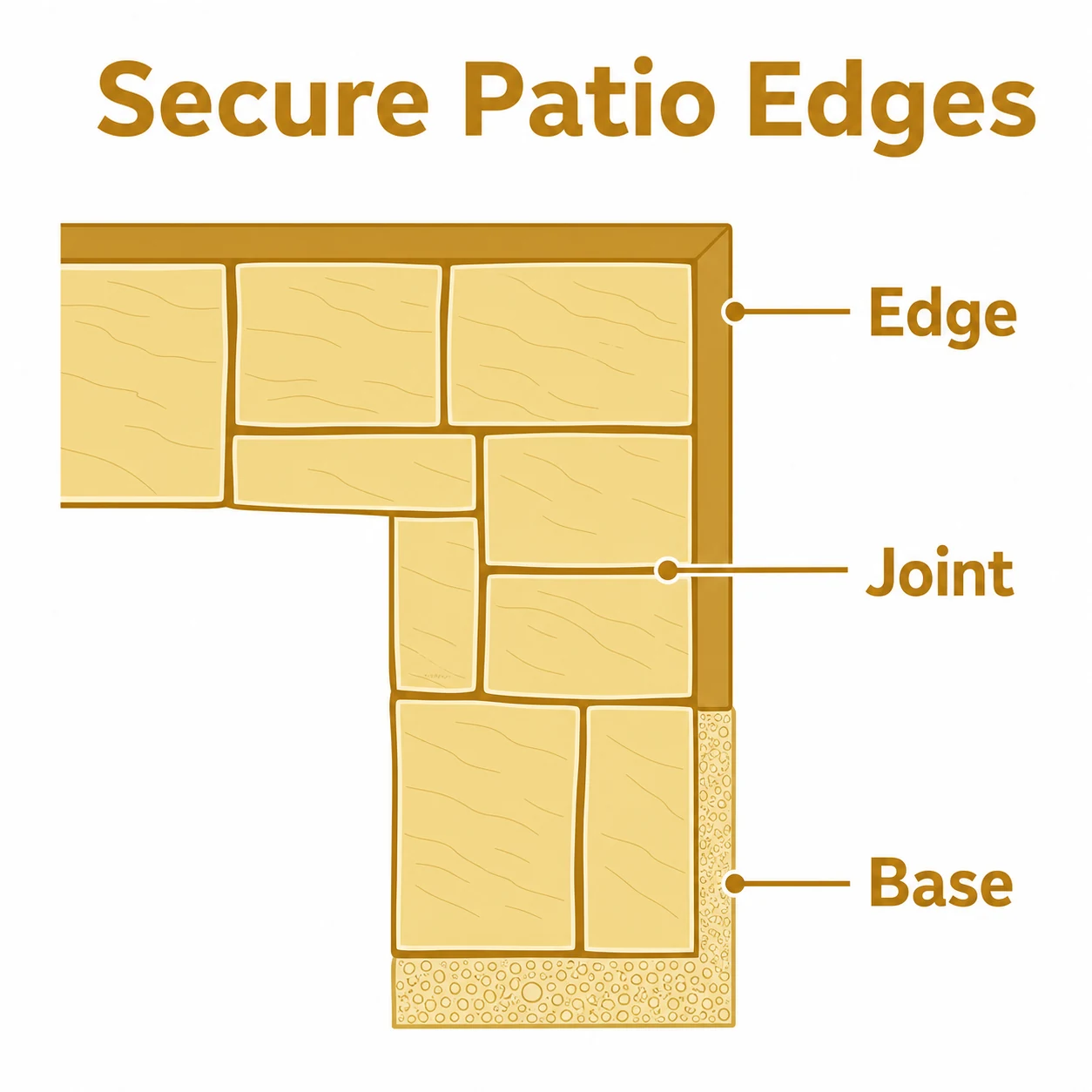 Graphic showing secure patio edges and even joints